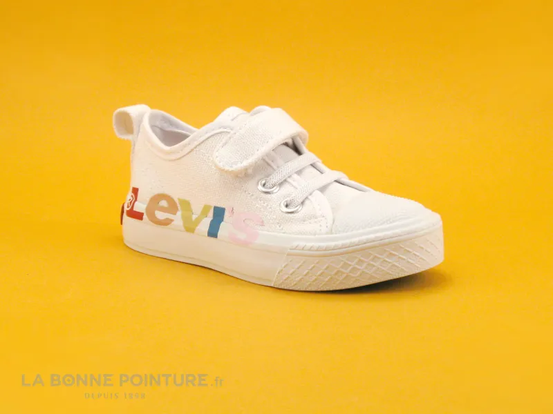 Achat chaussures Levi's Bébé Chausson Toile, vente Levis MAUI RAINBOW MINI white 0061 - Basket bebe toile