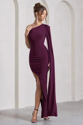 Adelaide | Robe longue prune asymétrique sans manches et fente sur le côté