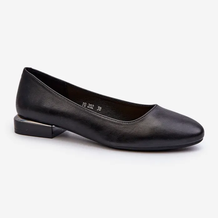 Ballerines pour femmes en cuir écologique à talons bas noir Sergio Leone PB202 le noir