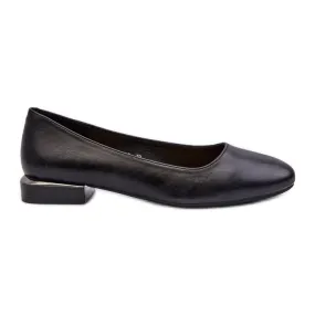 Ballerines pour femmes en cuir écologique à talons bas noir Sergio Leone PB202 le noir