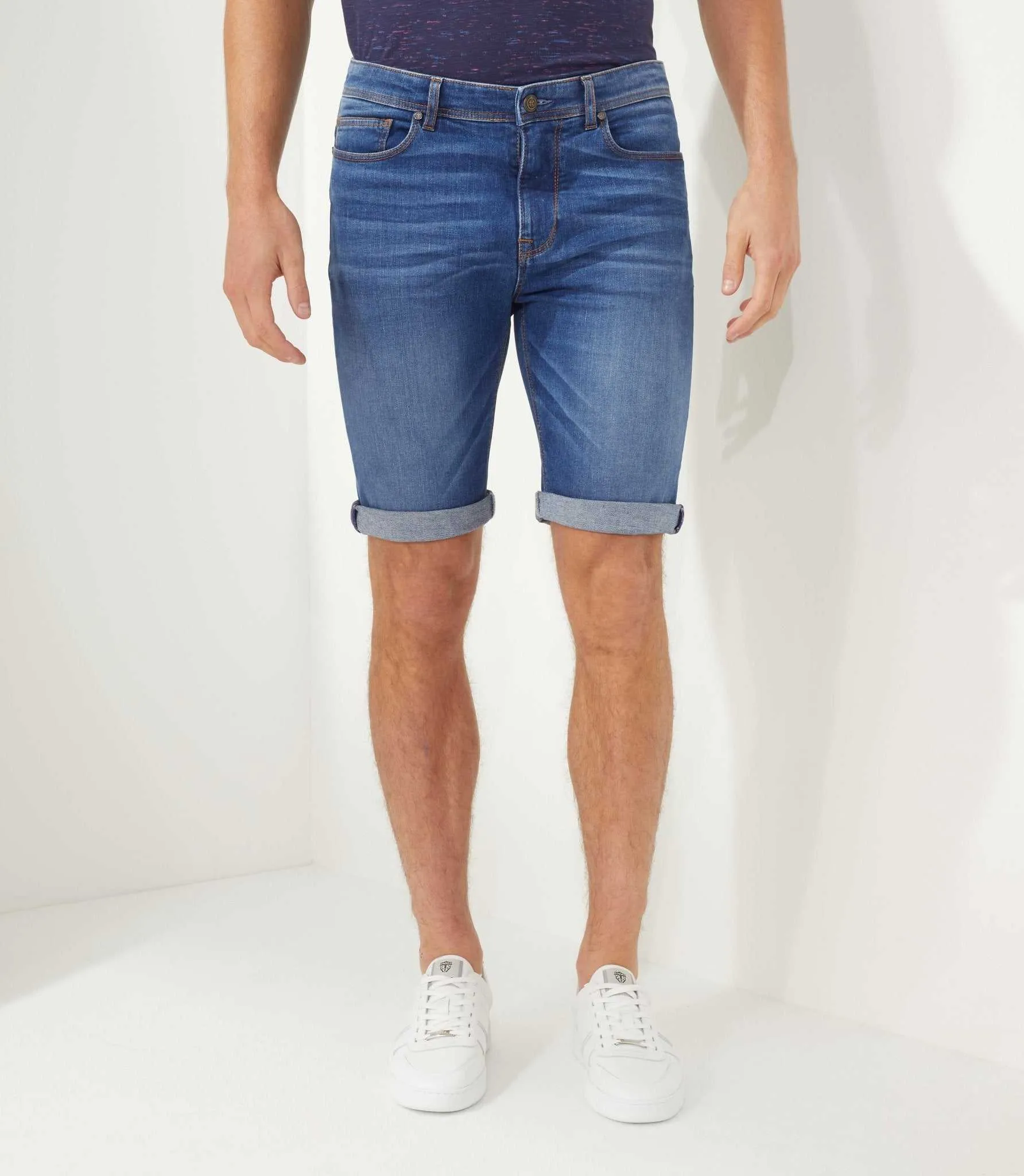 Bermuda slim en jean bleu 