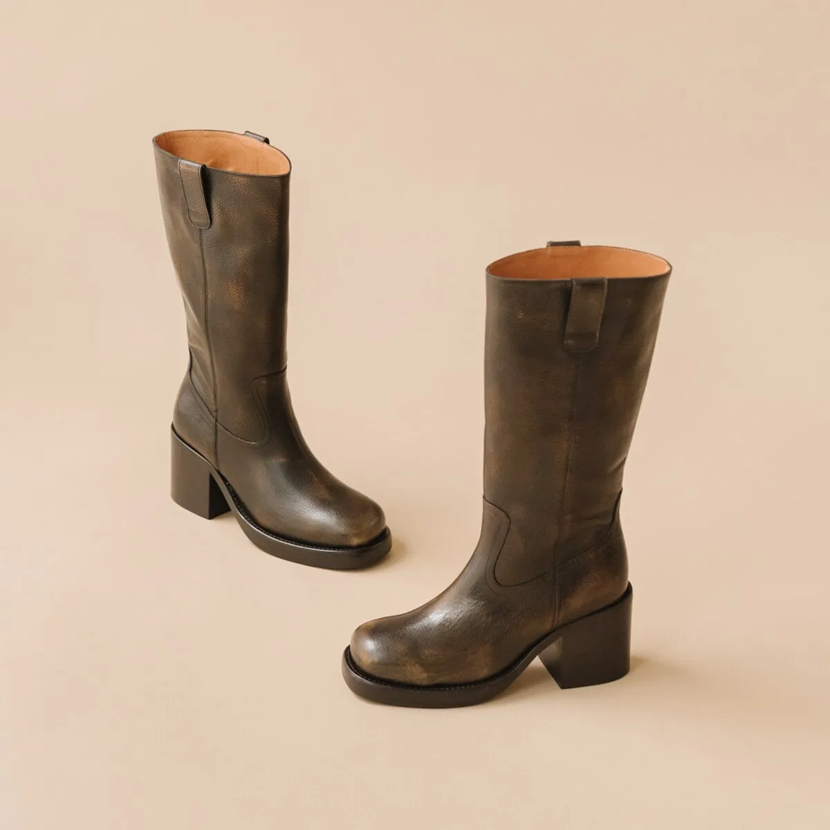 Bottes à talons en cuir grainé gris pour Femme | Jonak