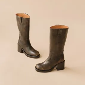 Bottes à talons en cuir grainé gris pour Femme | Jonak