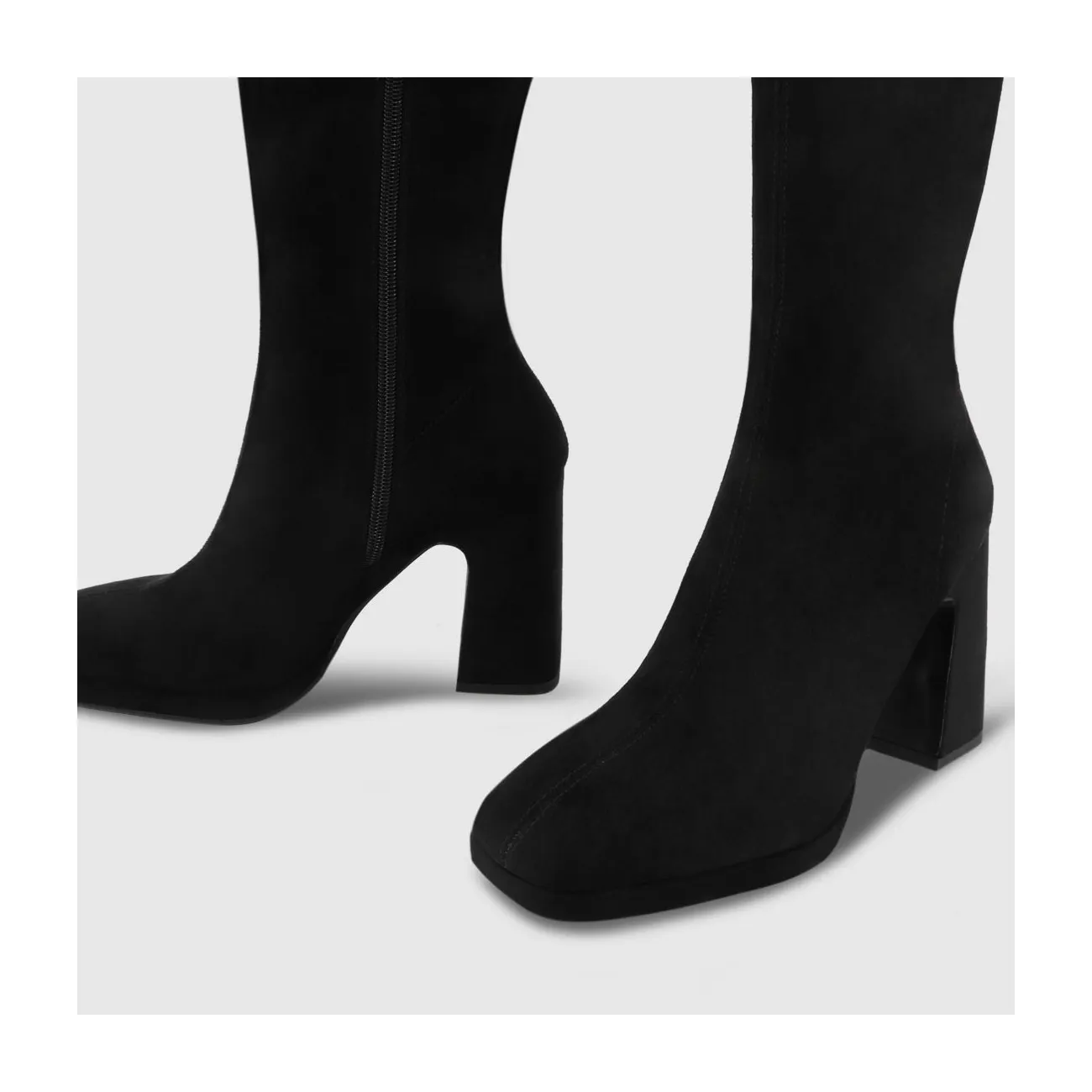 Bottes à talons femme en textile élastique effet daim noir | LODI Chaussures femme en ligne.