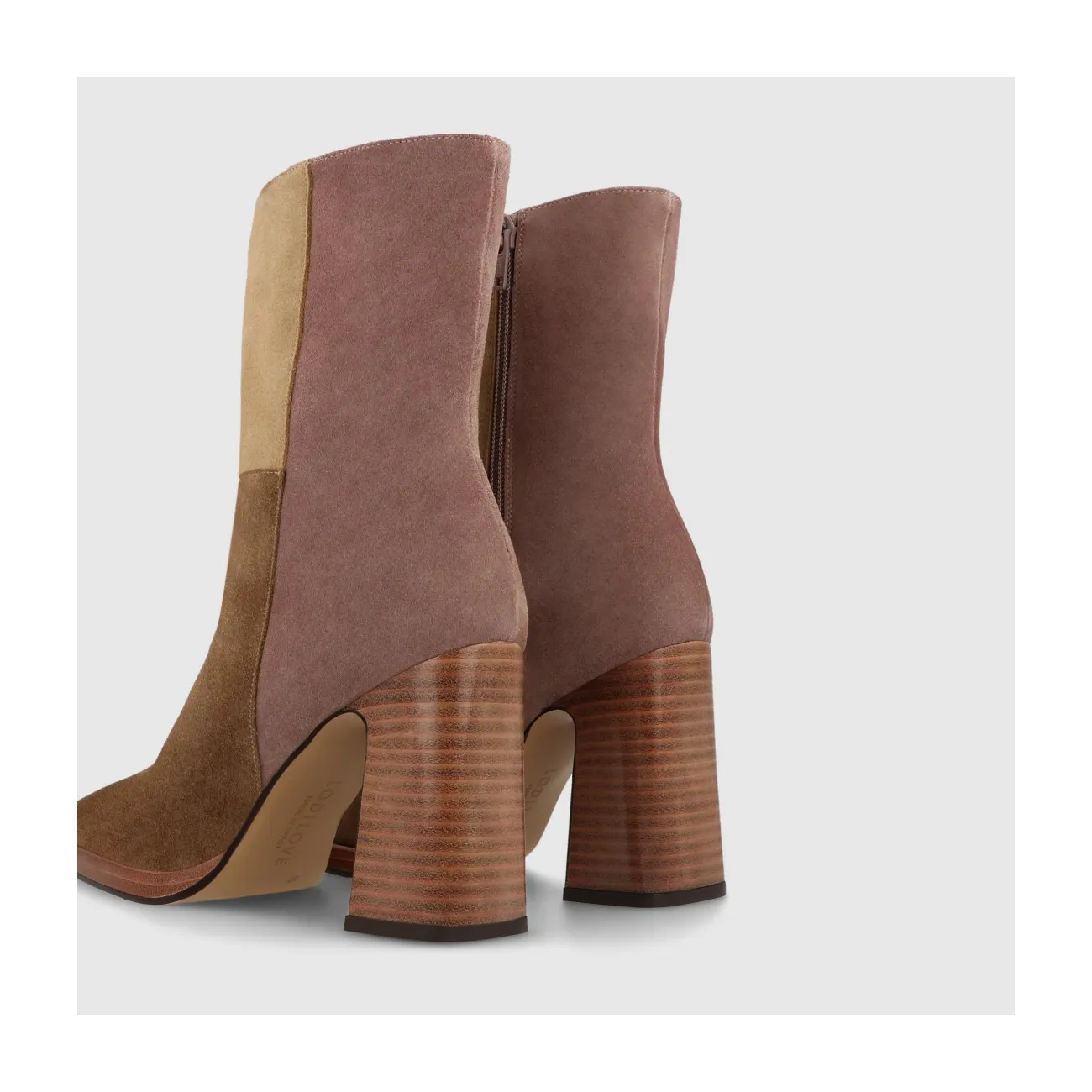 Bottines à talons femme en croûte de cuir marron et rose poudré | LODI Chaussures femme en ligne.