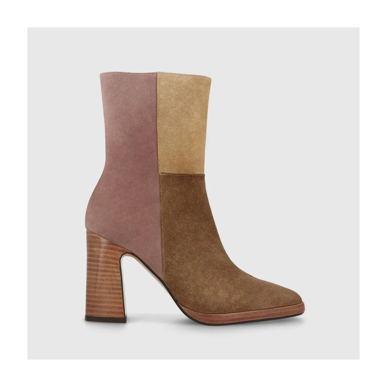 Bottines à talons femme en croûte de cuir marron et rose poudré | LODI Chaussures femme en ligne.