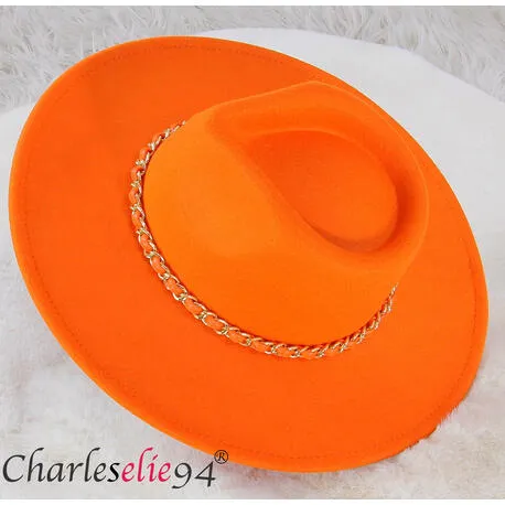 Chapeau chic HB143 couture femme feutre laine larges bords orange