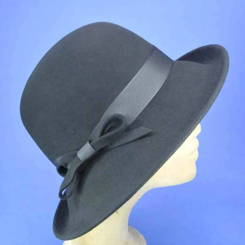 Chapeau forme cloche feutre de laine, type retro | Chapeau femme, noir