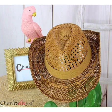 Chapeau HB07 ete  paille fait main country cowboy caramel