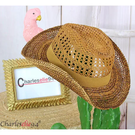 Chapeau HB07 ete  paille fait main country cowboy caramel