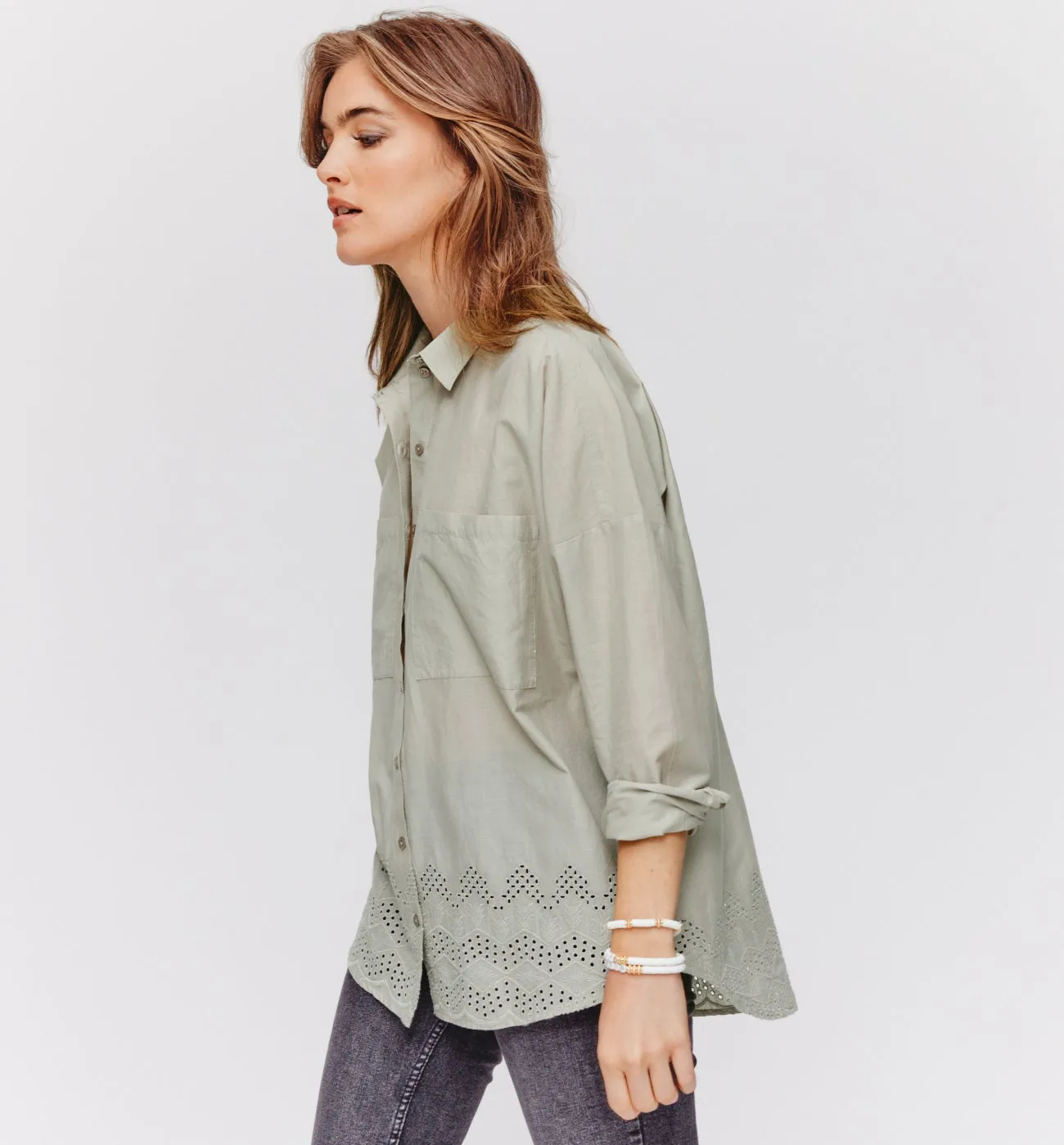 Chemise en broderie anglaise - Turquoise