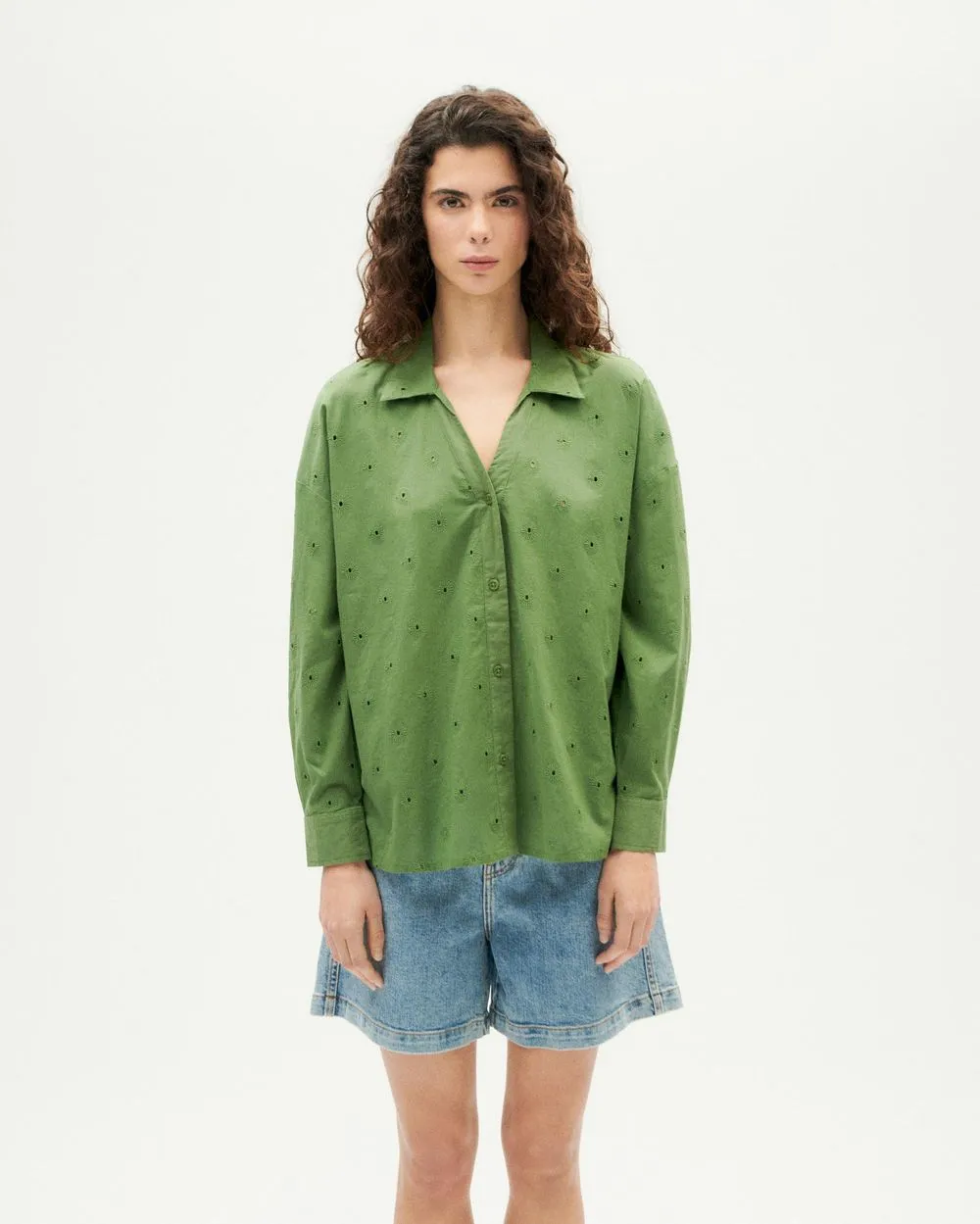 Chemise en coton bio | vert "cactus shiffli margaret blouse" femme