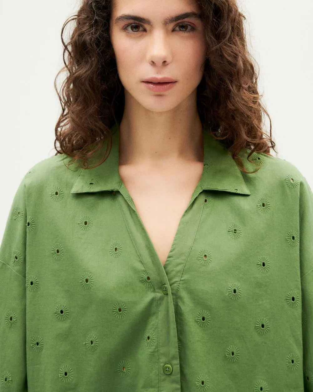 Chemise en coton bio | vert "cactus shiffli margaret blouse" femme