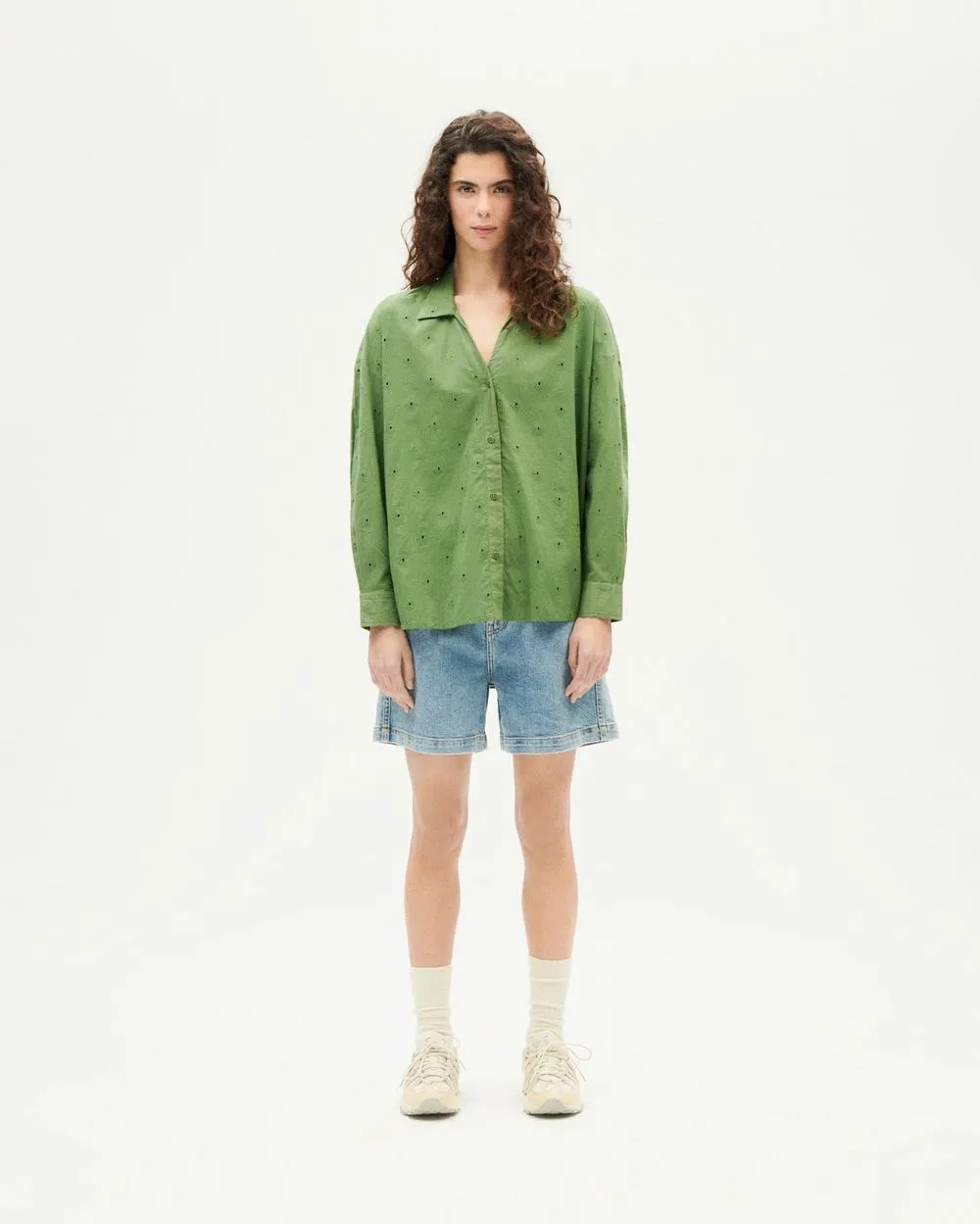 Chemise en coton bio | vert "cactus shiffli margaret blouse" femme