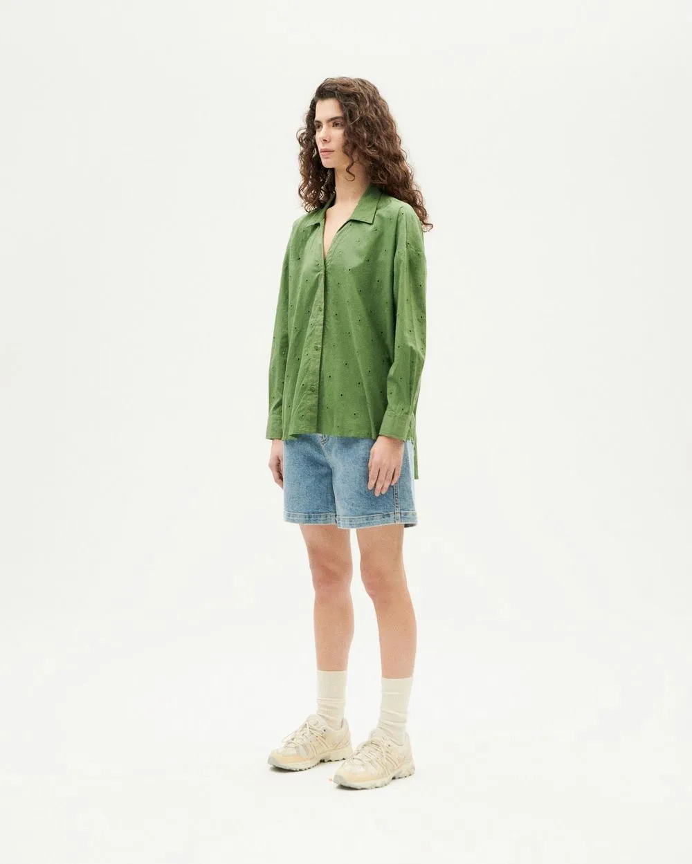 Chemise en coton bio | vert "cactus shiffli margaret blouse" femme