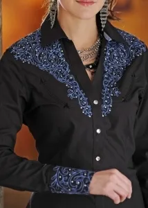 Chemise femme country - Perfect Paisley - noir - broderies strass - chemisier western - PANHANDLE 