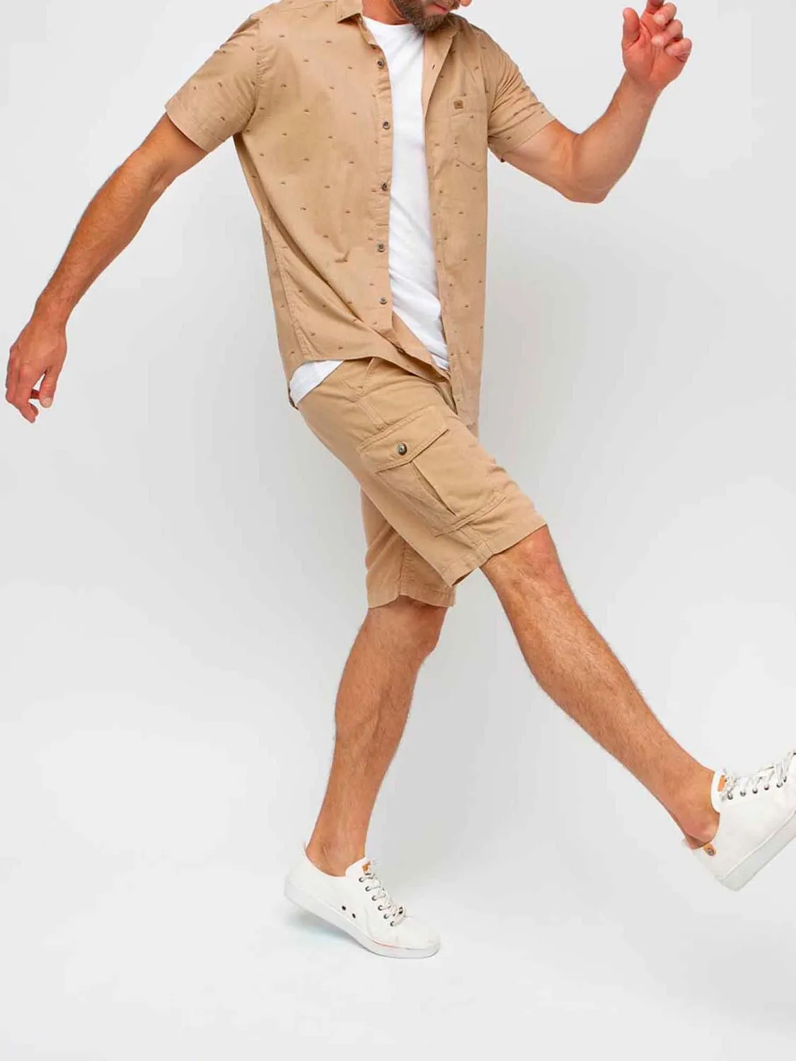 Chemise Homme Manches Courtes Coton Beige tbs