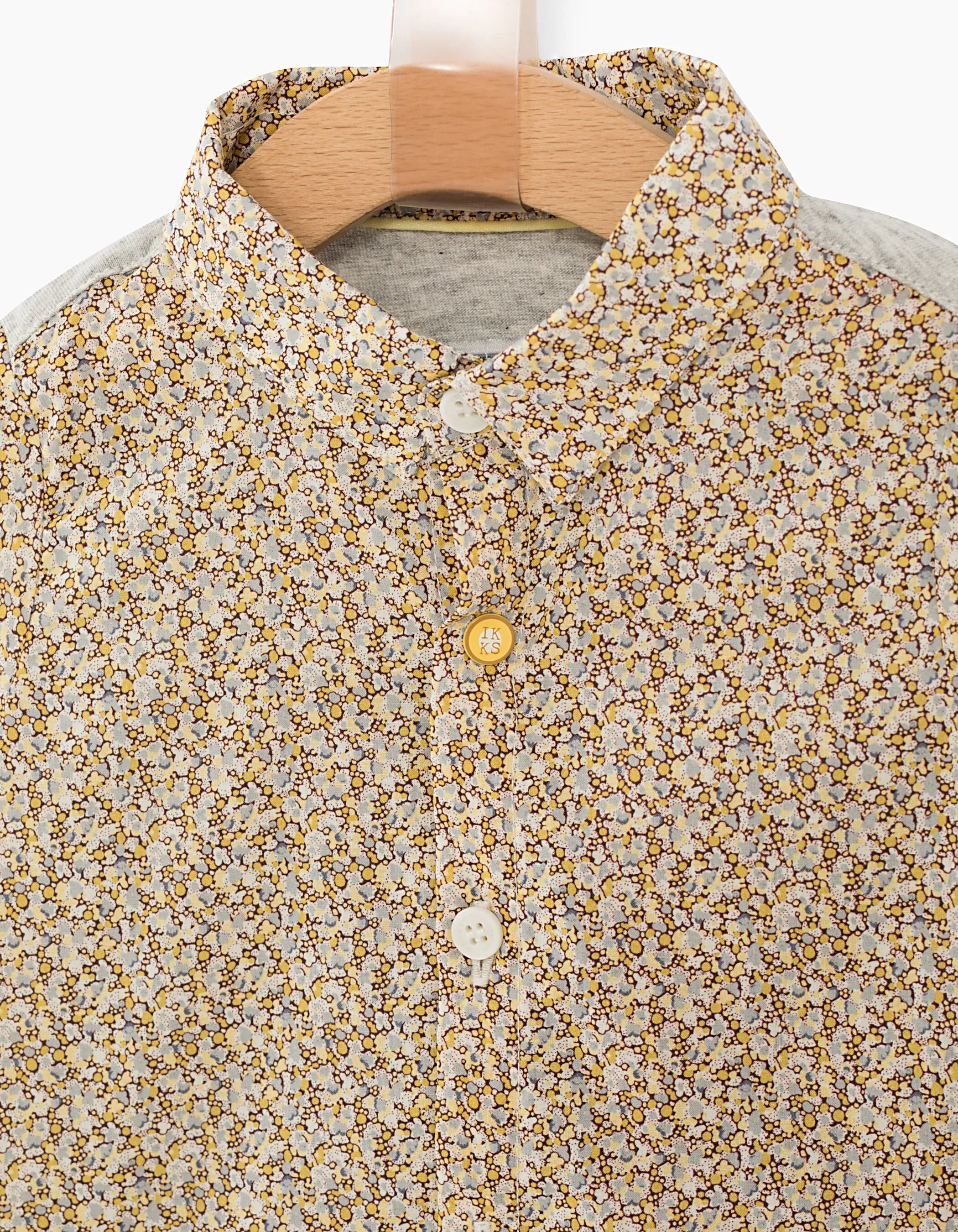 Chemise jaune moyen tissu Liberty à fleurs bébé garçon 