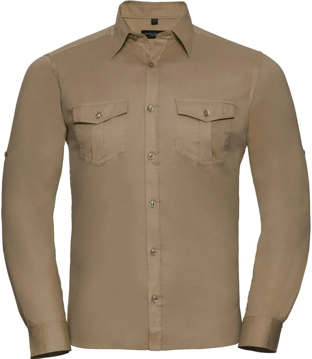 Chemise manches longues retroussables - R-918M-0 - beige khaki - homme