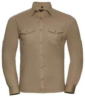 Chemise manches longues retroussables - R-918M-0 - beige khaki - homme