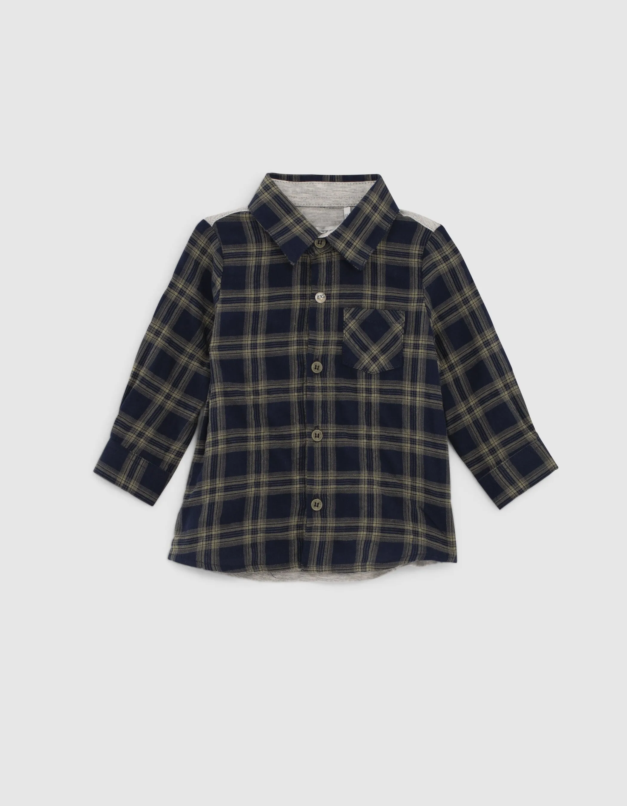 Chemise navy bi matière à carreaux bébé garçon 