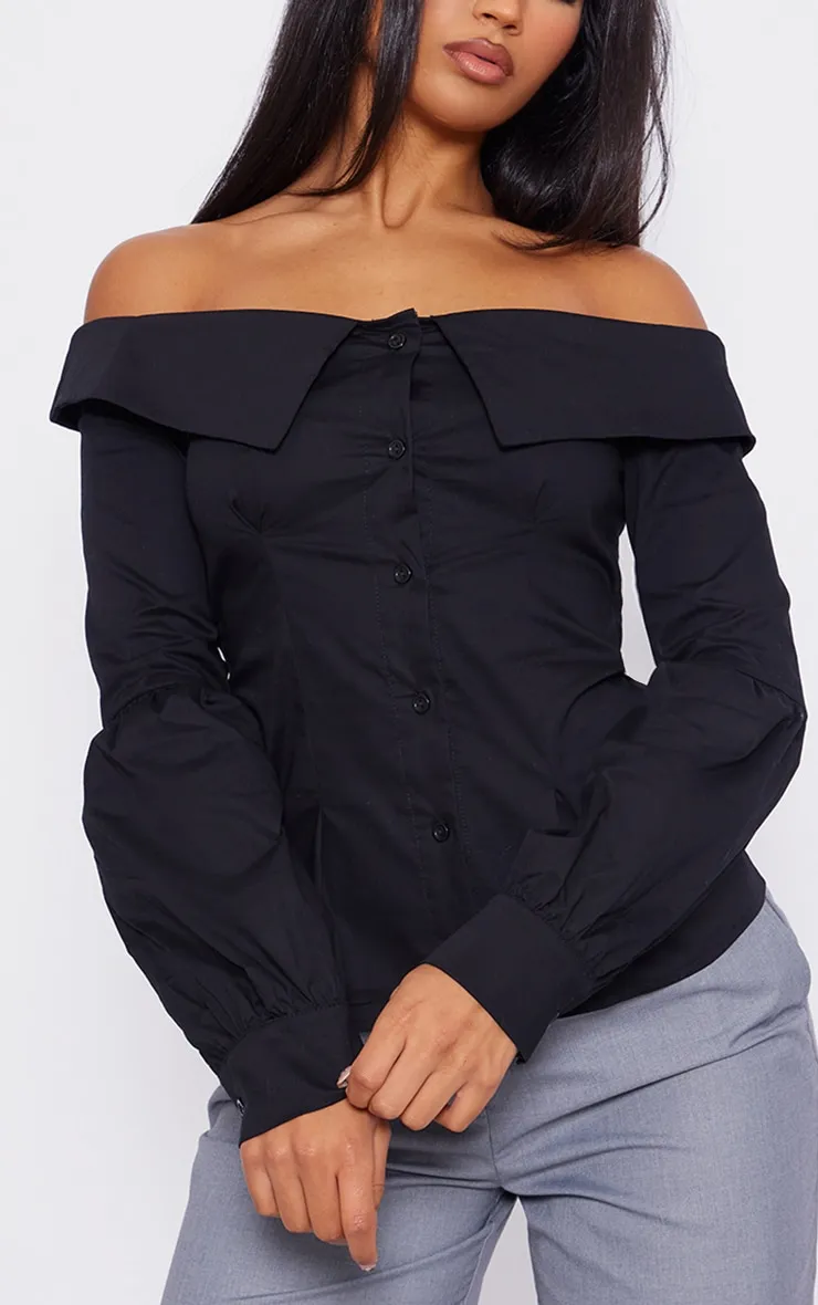 Chemise noire à col bardot replié