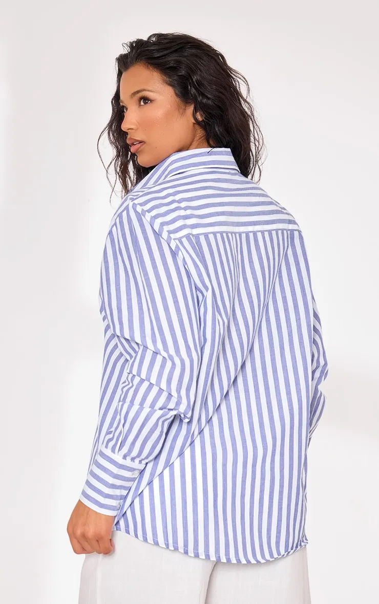 Chemise oversize effet lin bleue à rayures