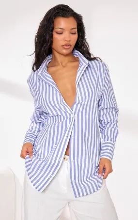 Chemise oversize effet lin bleue à rayures