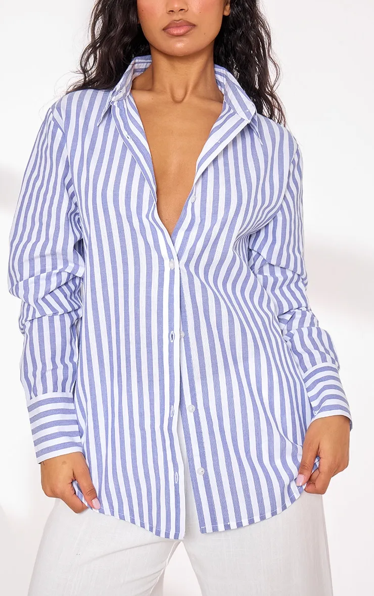 Chemise oversize effet lin bleue à rayures