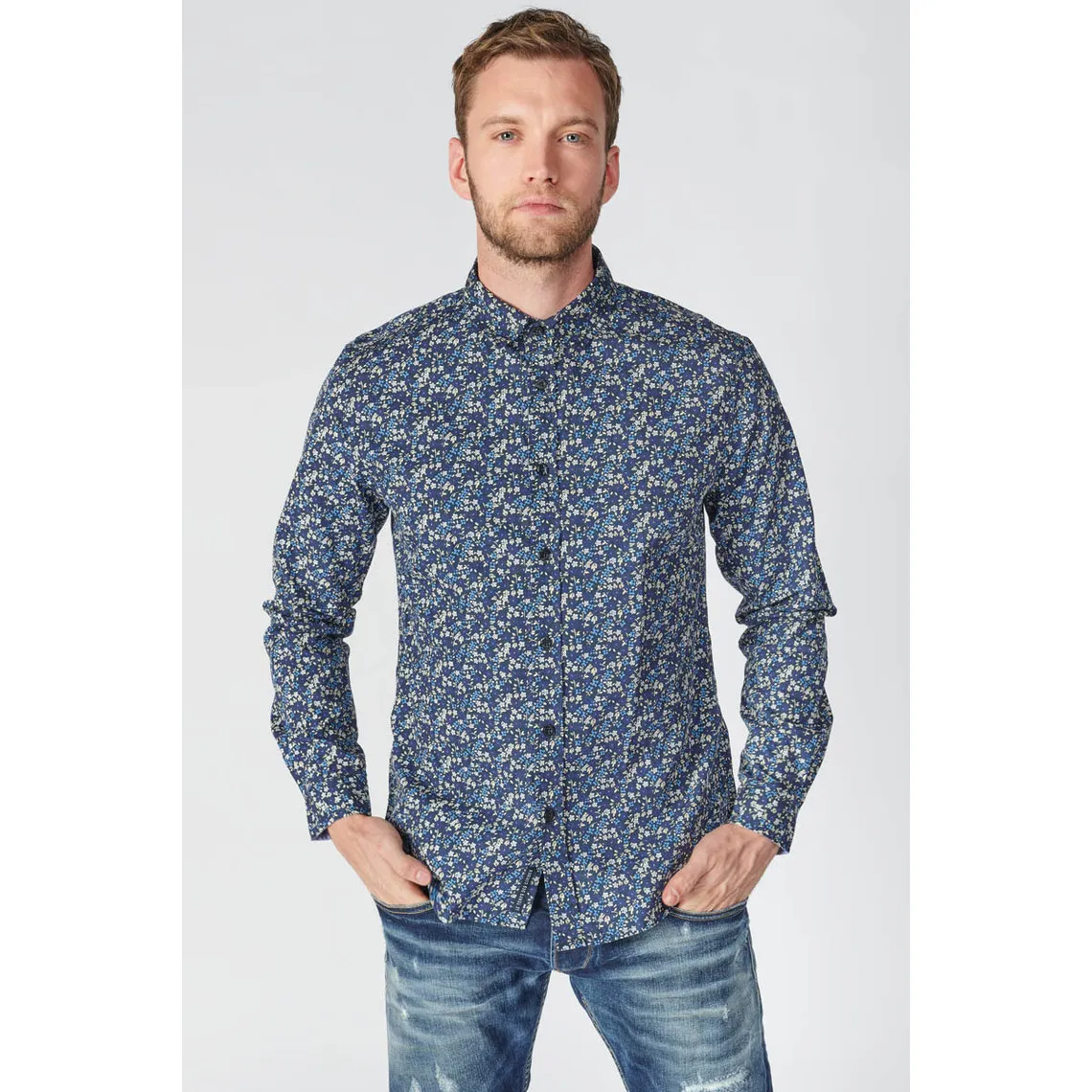 Chemise PASTER bleu en coton Le Temps des Cerises - Chemise Homme sur MenCorner