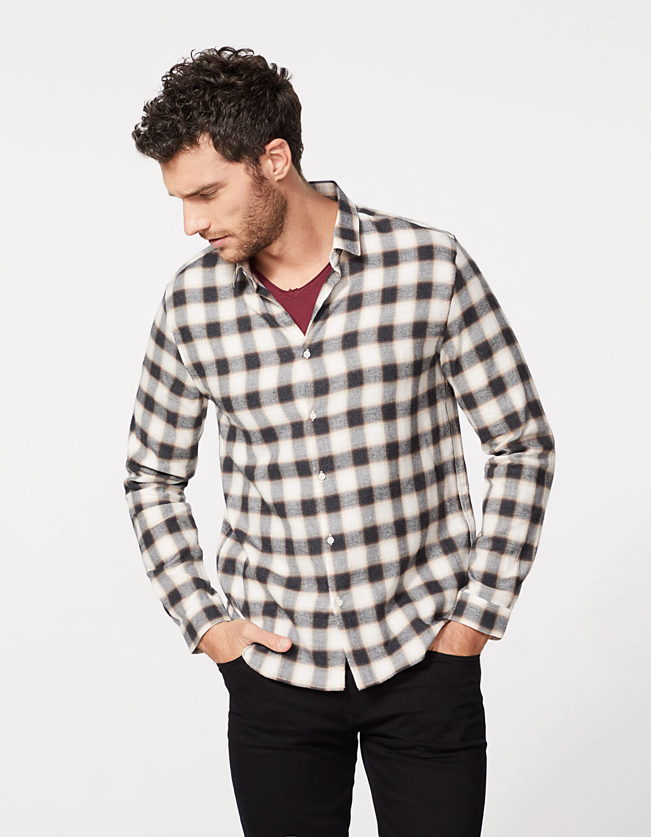 Chemise REGULAR noire à carreaux Homme