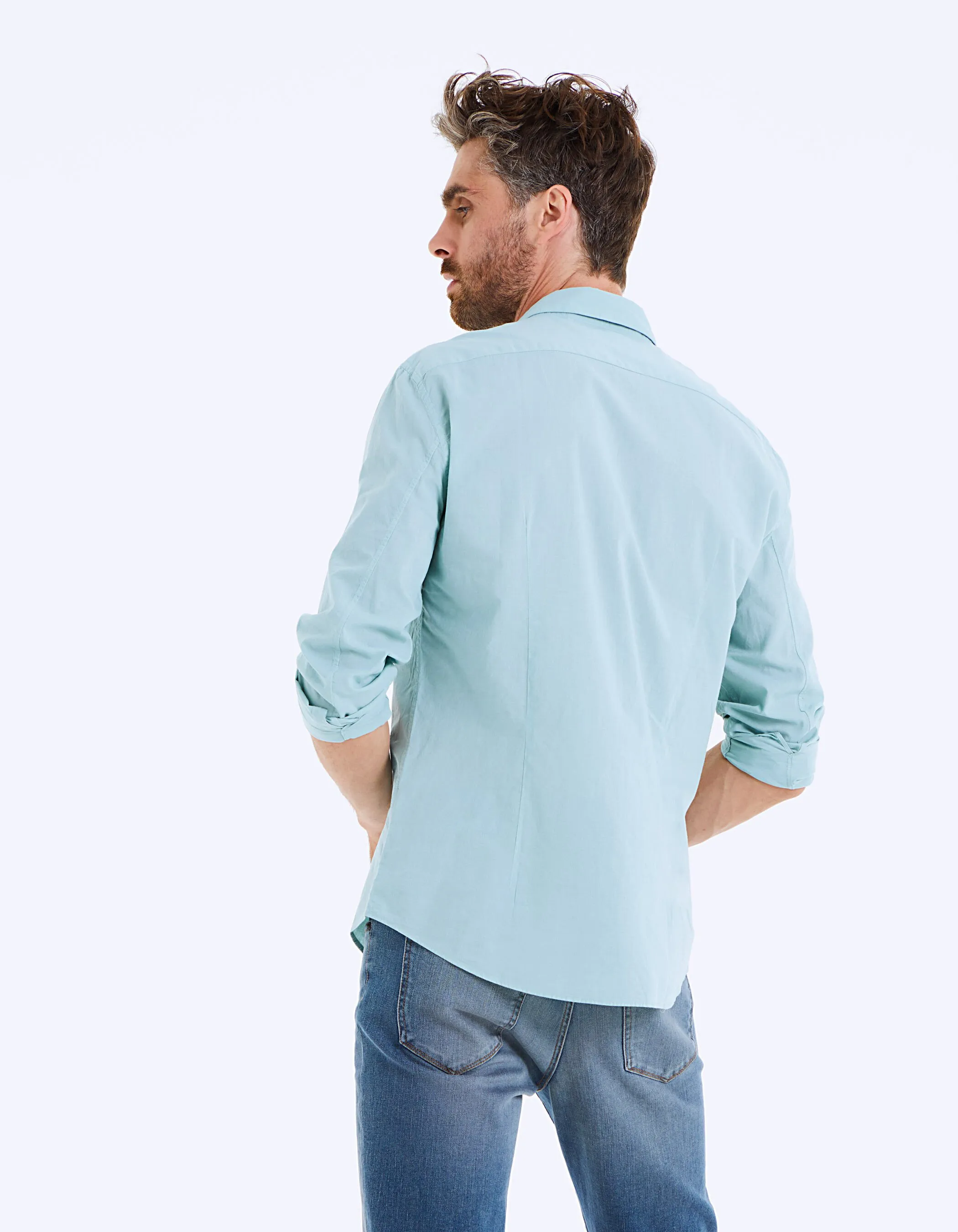 Chemise slim bleu turquoise en voile Homme