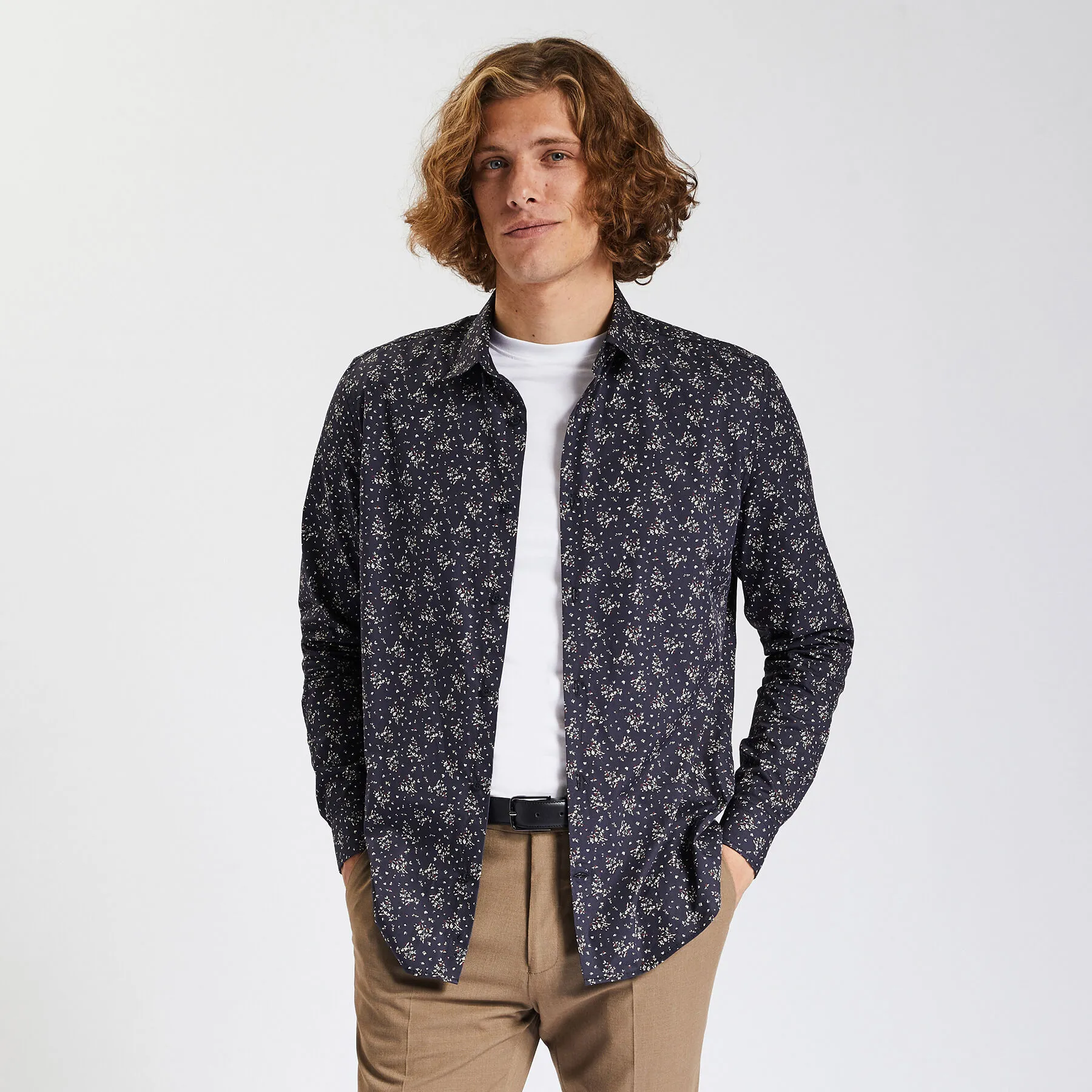 Chemise slim imprimé floral en coton Bleu foncé | Jules