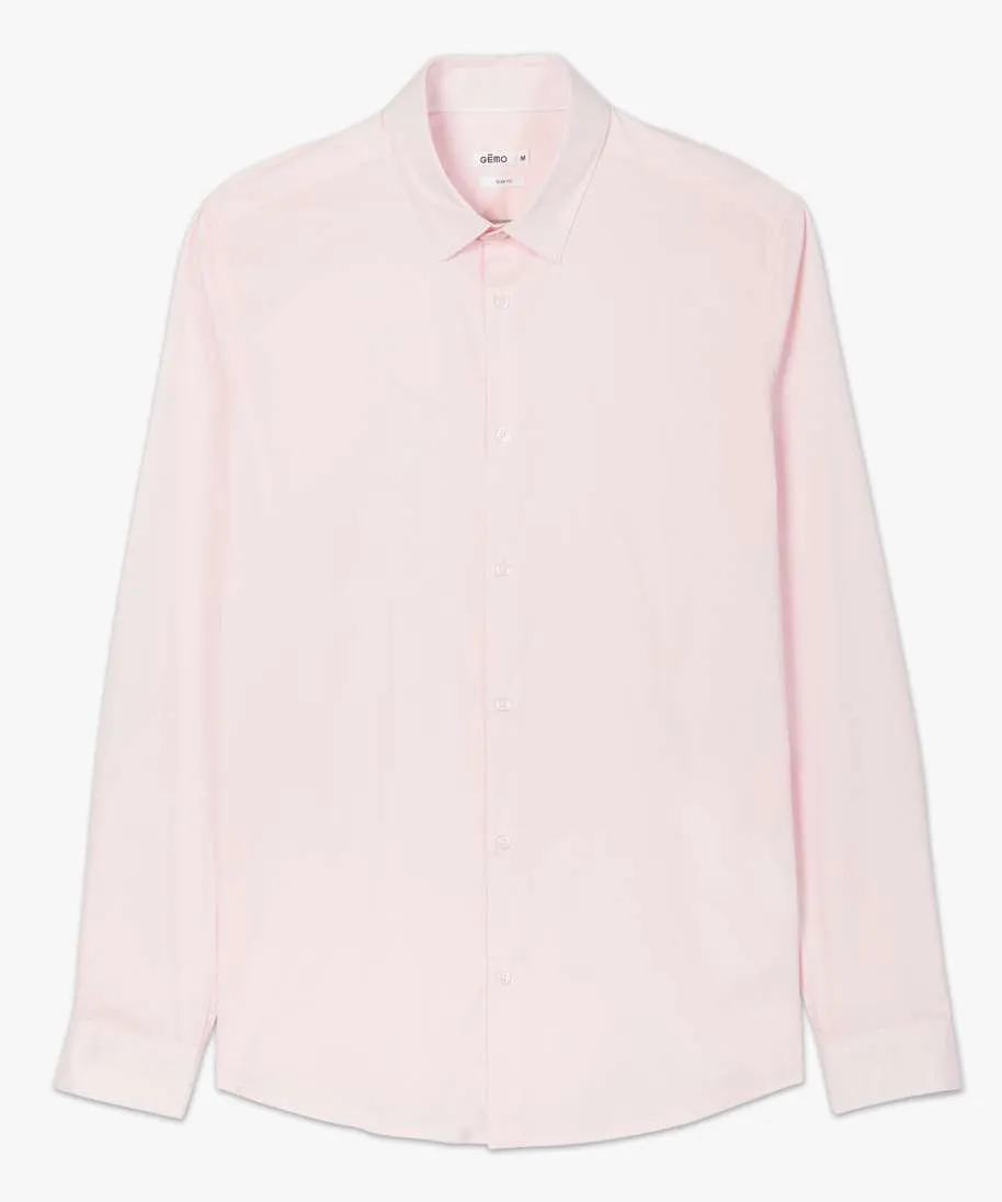 chemise unie coupe slim en coton stretch homme rose chemise manches longues