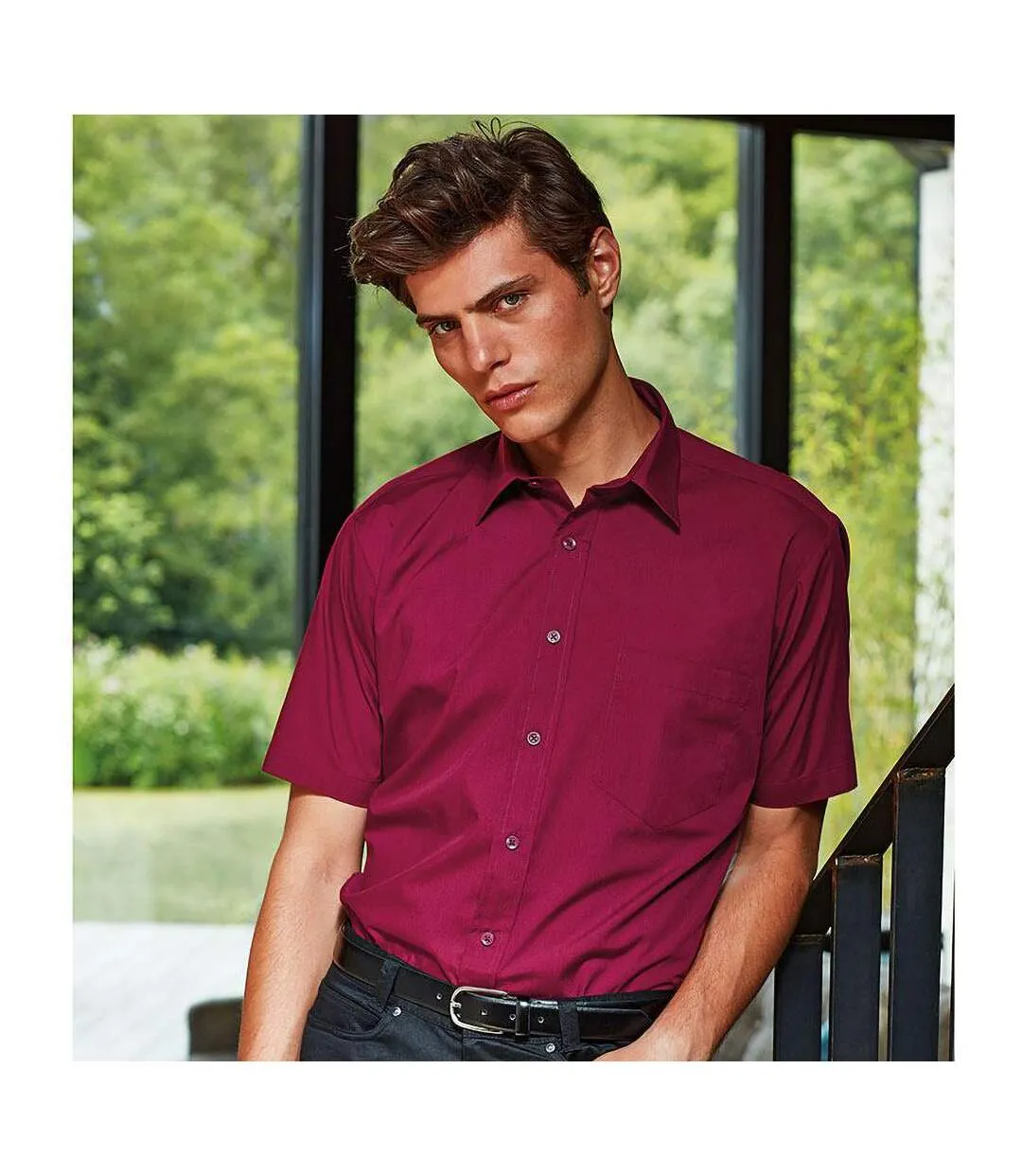 Chemise à manches courtes homme bordeaux Premier