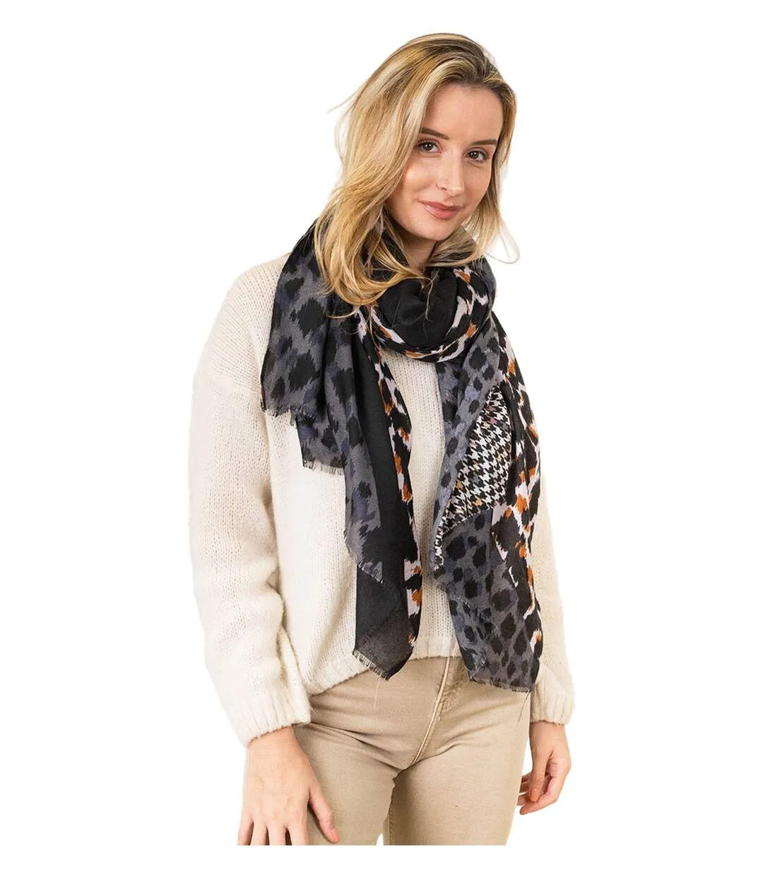 Echarpe femme Coton / Viscose avec motifs de couleur Taupe