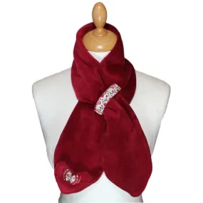 ECHARPE FILLE PETITE MISS A COULISSE en Velours et Polaire. Coloris rouge bordeaux