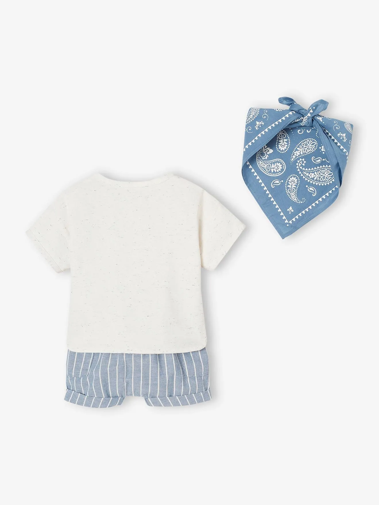 Ensemble bébé chemise + short + bandana bleu - Vertbaudet