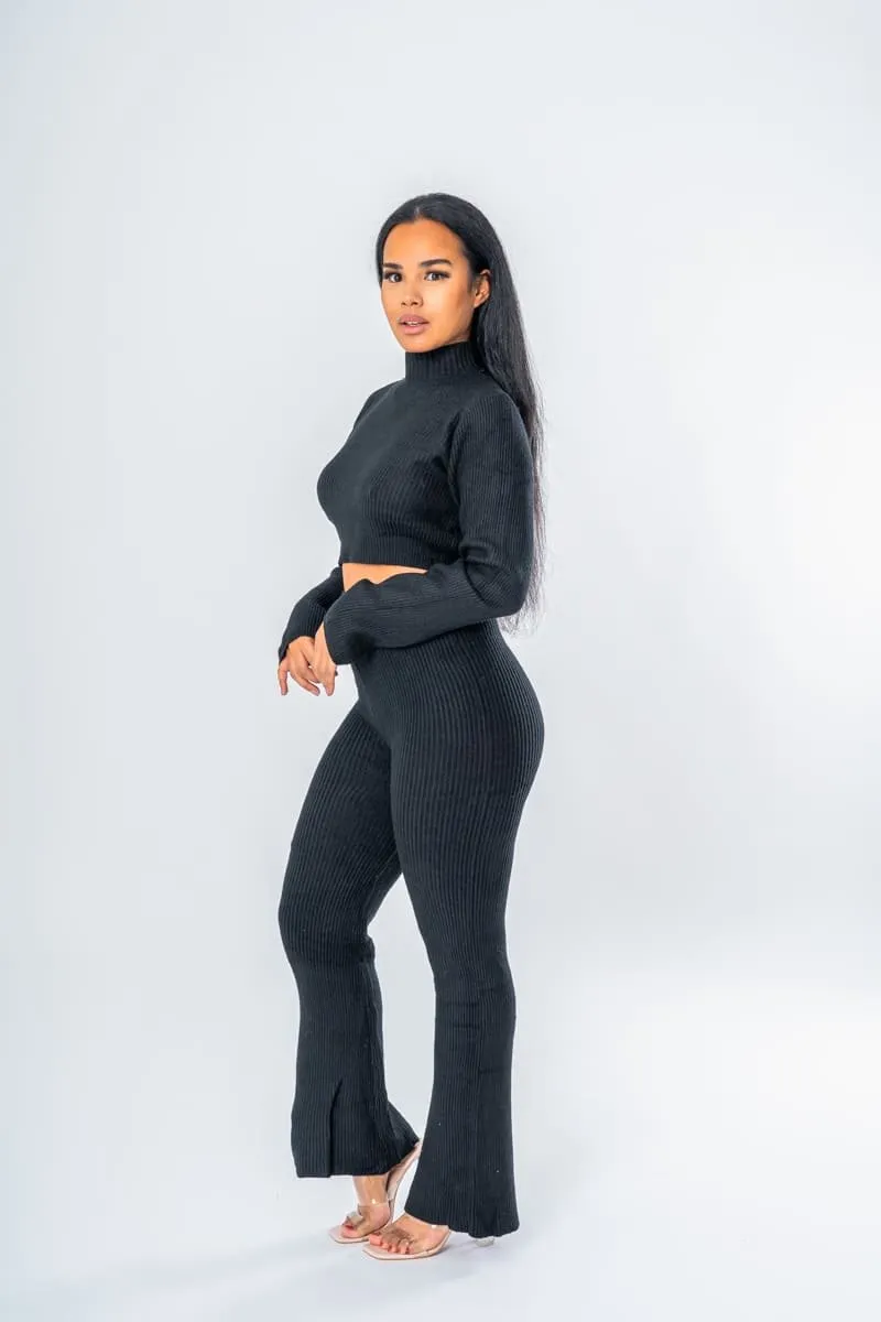 Ensemble pull crop top et pantalon noir