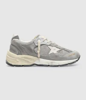 GOLDEN GOOSE Partager  Baskets Homme Running Dad Cuir Gris Argenté Blanc  