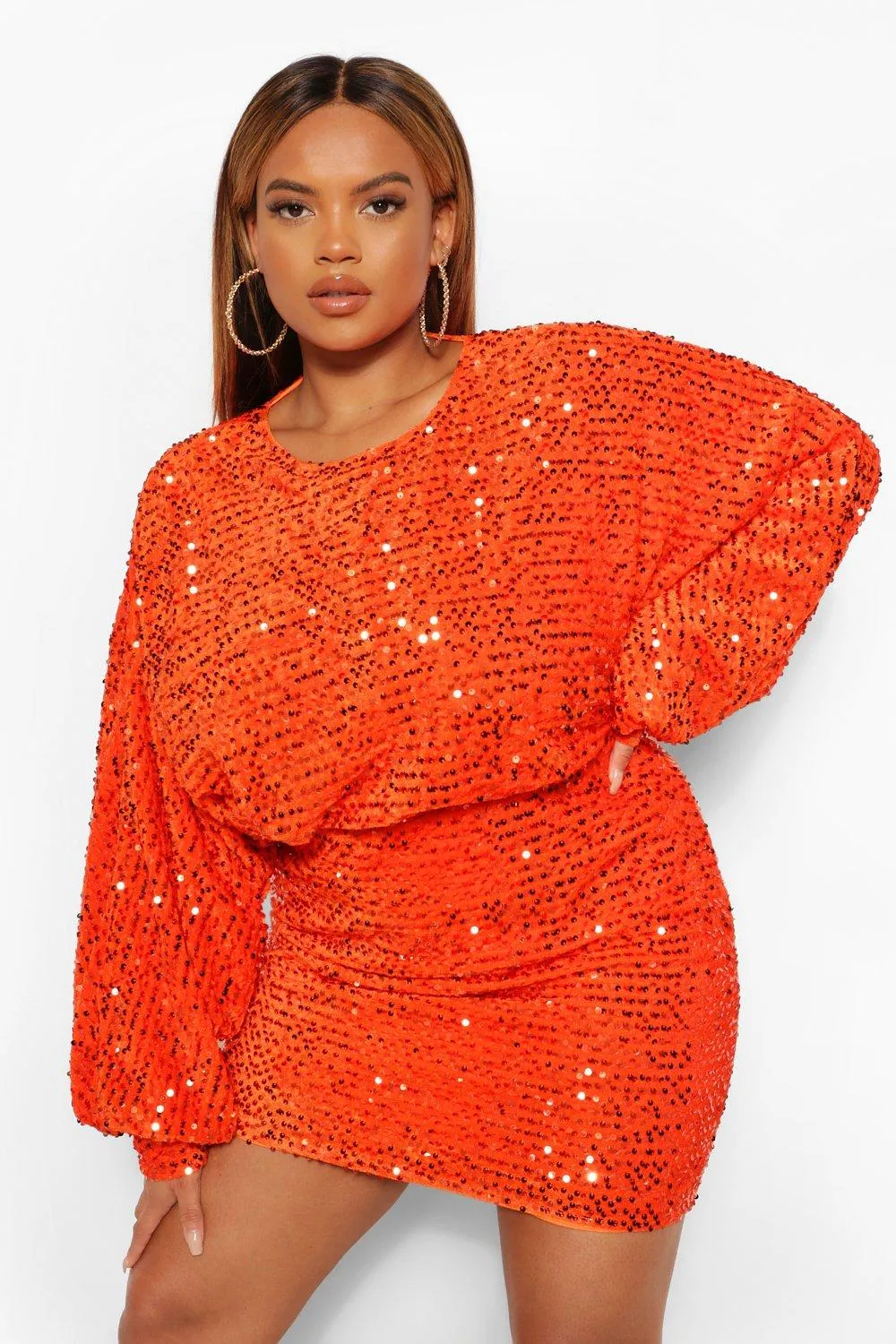 Grande taille - Robe courte paillettes oversize et manches volume