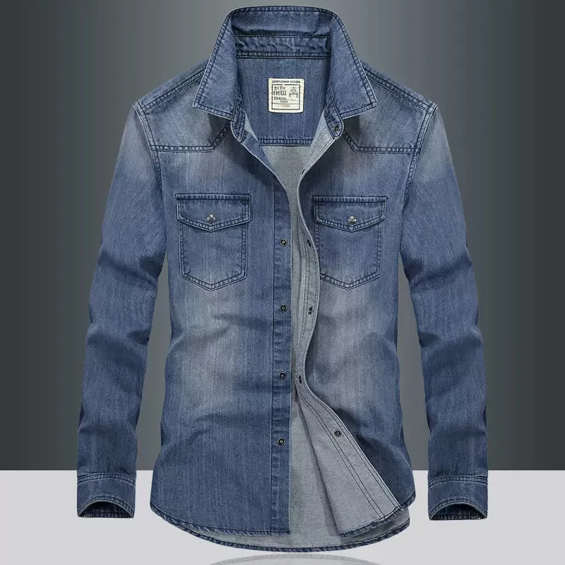 Importé - Chemise Homme Jean Décontracté Rétro Manches Longues Tendance