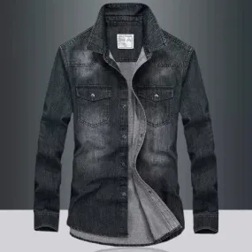 Importé - Chemise Homme Jean Décontracté Rétro Manches Longues Tendance