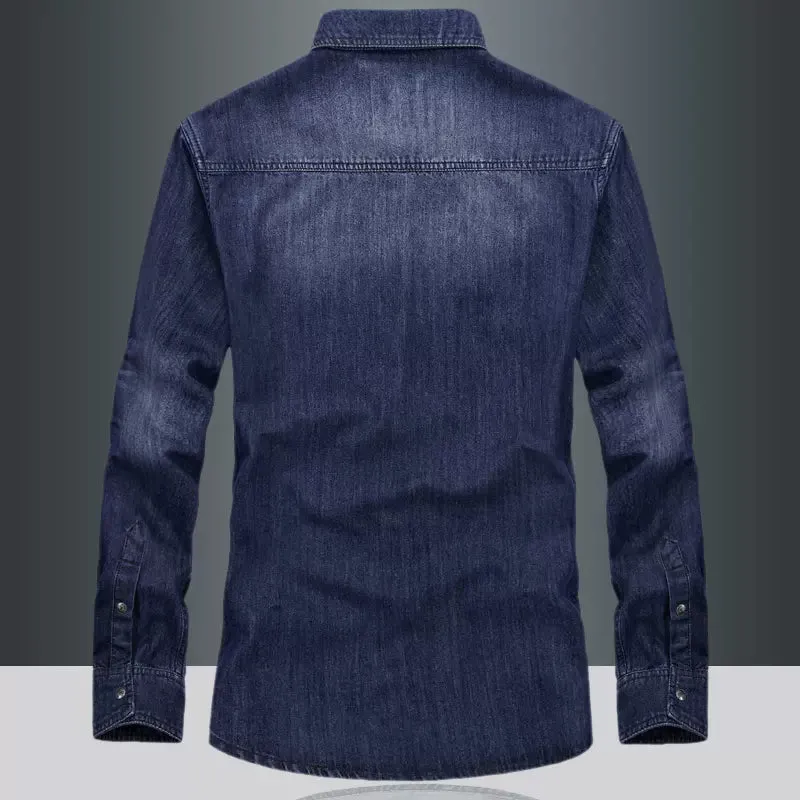 Importé - Chemise Homme Jean Décontracté Rétro Manches Longues Tendance