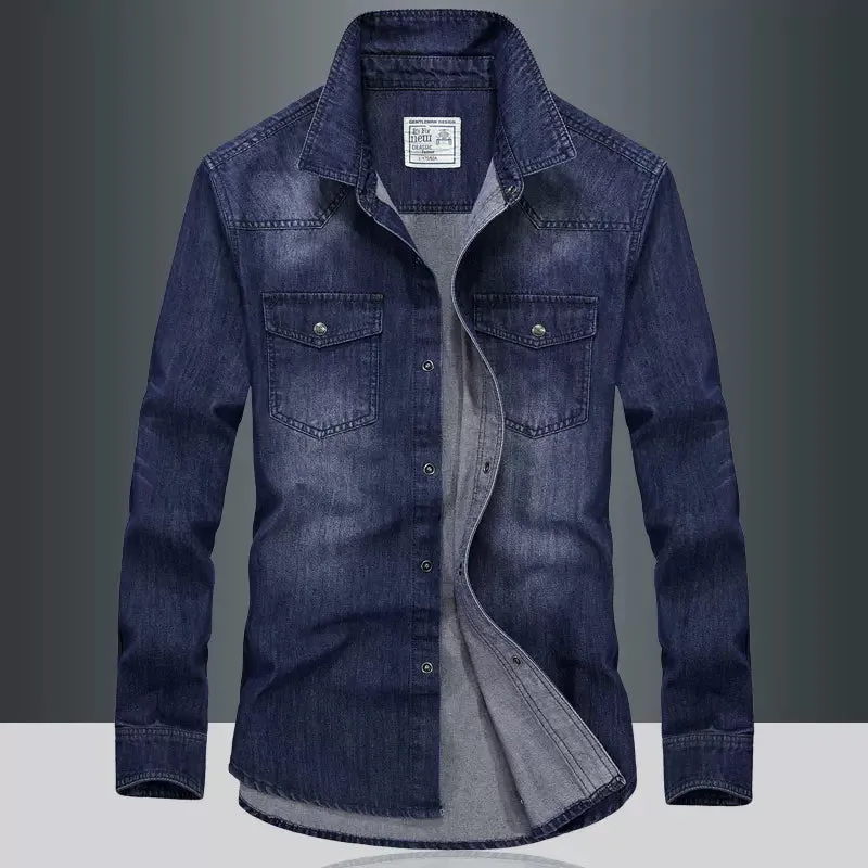 Importé - Chemise Homme Jean Décontracté Rétro Manches Longues Tendance