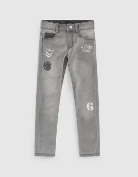 Jean skinny light grey avec print et badge garçon 