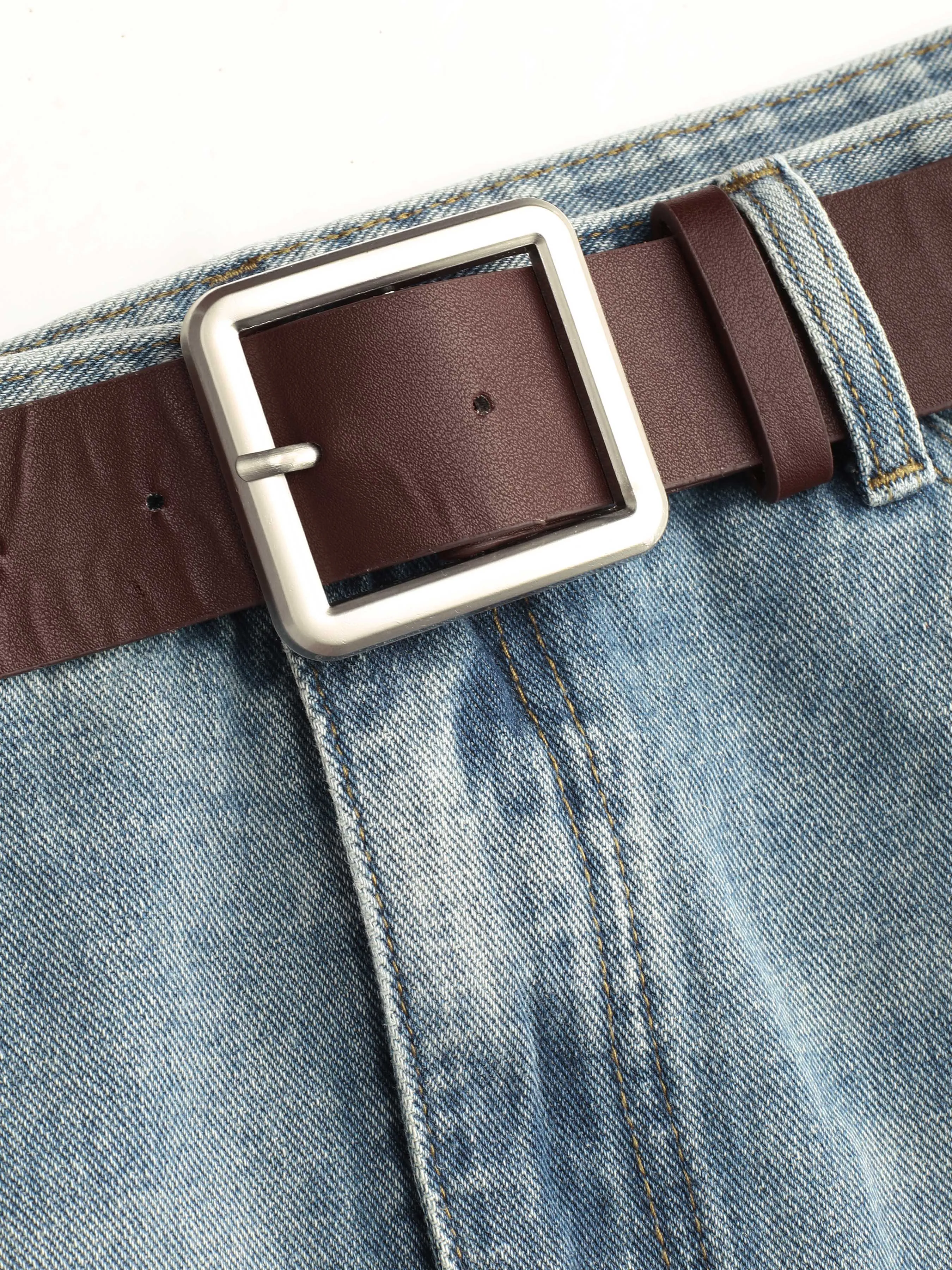 Jupe longue en jean fendue avec ceinture Curve & Plus