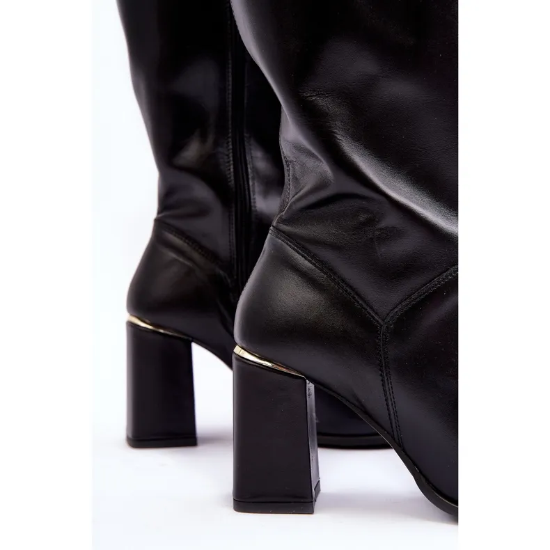 Lewski Shoes Bottes à talons hauts en cuir pour femmes noires Lewski 2928/B le noir