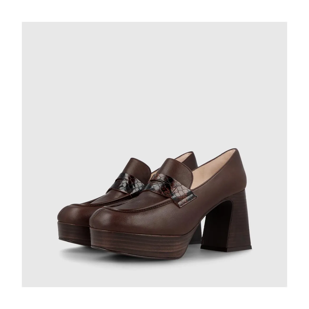 Mocassins femme à talons. Plateforme en cuir marron | LODI Chaussures femme en ligne.