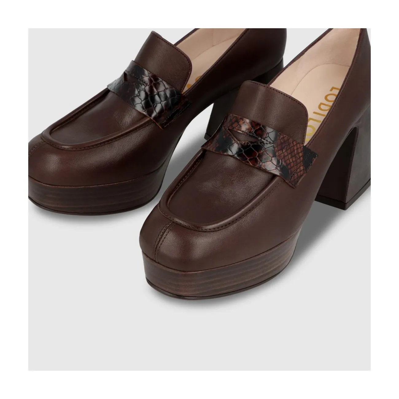 Mocassins femme à talons. Plateforme en cuir marron | LODI Chaussures femme en ligne.